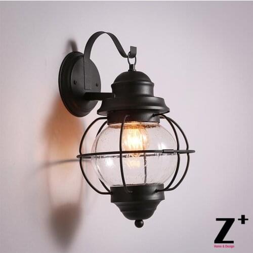 American Country Style Vintage Wrought Iron Metal Cage Bulbs Glass Wall lamp sconce wrought rion Free Shipping