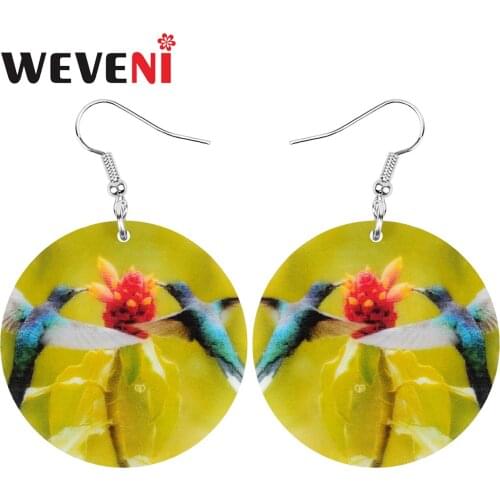 WEVENI Acrylic Round Hummingbird Earrings Flower Big Bird Animal Dangle Drop Jewelry For Women Girls Kids Novelty Gift Accessory
