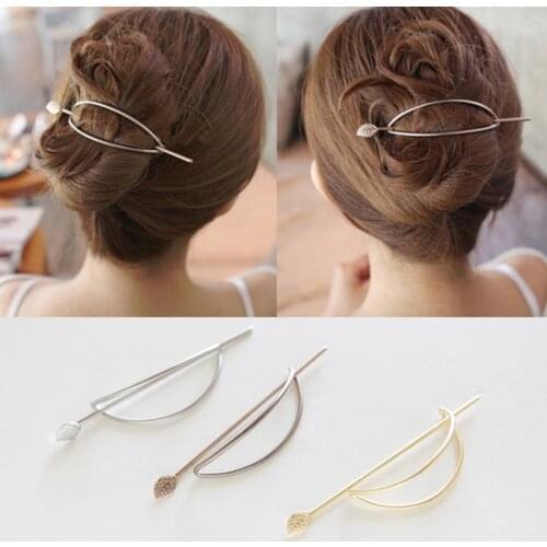Gold-color and Silver Plated Metal Hair Pin Clasp Jewelry Leaf Hair Sticks Hairpins and Clips for Women