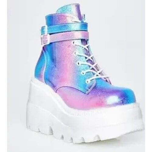 35-43 Shoes Woman plus Size Womens Boots High-Top Thick Sole Increased round Toe Luxury Designer Design Colorful Buckle Lace-up