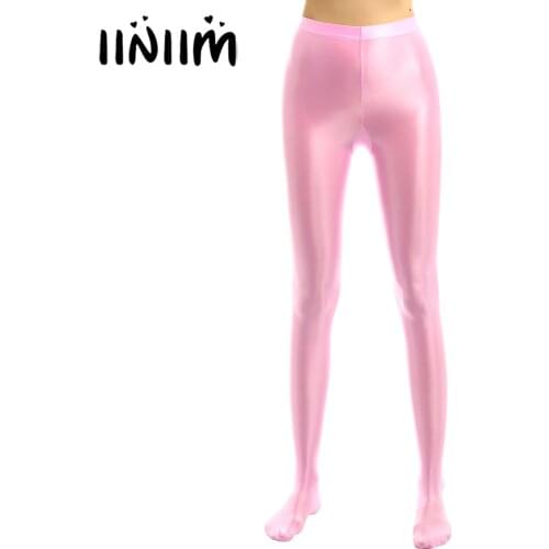 Women Femme Glossy Sexy Pantyhose Shiny High Waist Tights Stockings Training Yoga Pants Close-Fitting Sports Dancing Leggings