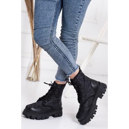 Black Color Spring Leather Ankle Boots Women Platform Chunky Sneakers High Top Waterproof Fabric Shoes 2021 Styles Elastic