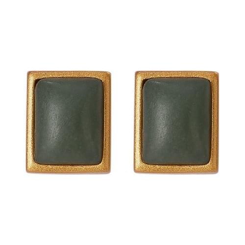 925 sterling silver gold-plated natural Hetian Qiemo blue stud earrings simple temperament geometric ladies earrings