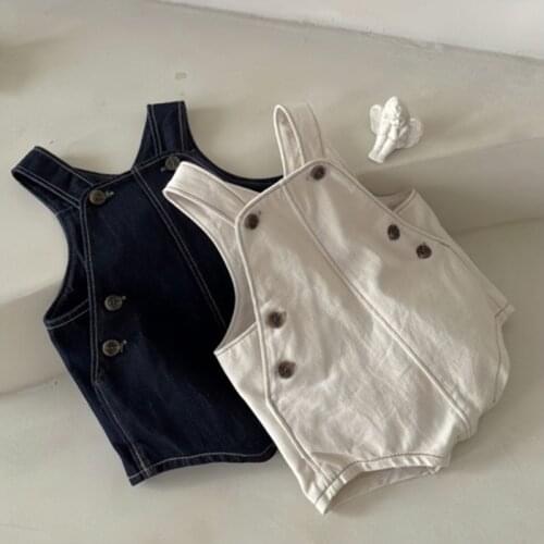 2021 Baby Girl Denim Bodysuits for Newborns Solid Sleeveless Rompers Playsuits Summer New Cotton Thin Kids Clothes Boys Overalls