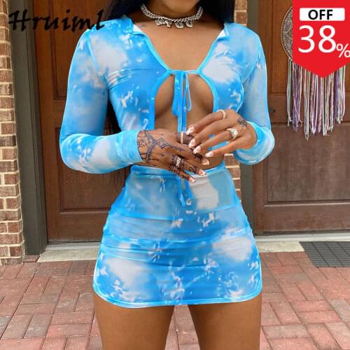 Temperament Skirt Set for Women Fashion New Printing Short Skirt Long Sleeve Strappy Skinny Sexy & Club Skirt Suit Women