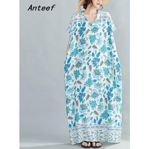 Short sleeve cotton satin vintage floral dresses for women casual loose maxi long woman summer beach dress elegant clothes 2021