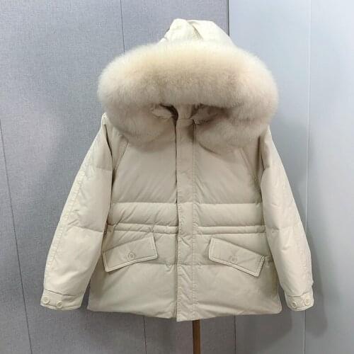 Natural Fox Fur Collar Coat Female Winter 2021 White Duck Down Jackets Women Hooded Warm Parkas Casaco Feminino Inverno Gxy115