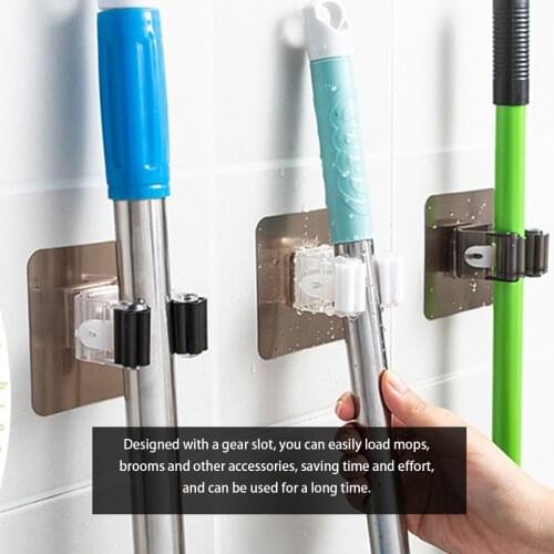 1pcs Broom Wall Holder Lavatory Mop Wall Holder Bathroom Toilet Kitchen Mop Handle Wall Mounted PVC Self-adhesive Broom Hanger