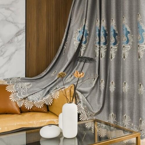2021 New Velvet Embroidered Blackout Curtains Finished Bedroom Living Room Study European-style Curtains Hotel Curtains