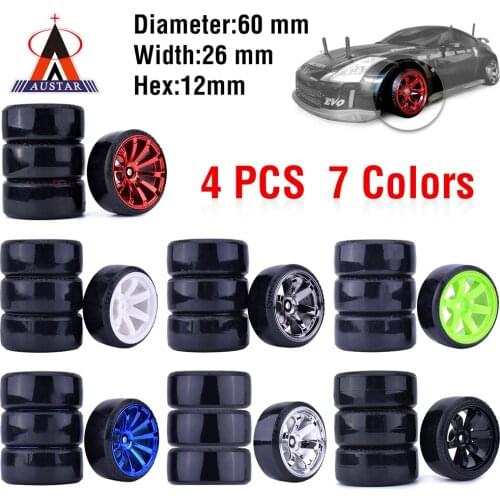 4PCS Hard Pattern Tyre Drift Tires Wheels 12mm Hex for HPI HSP 1:10 RC On Road Racing Car