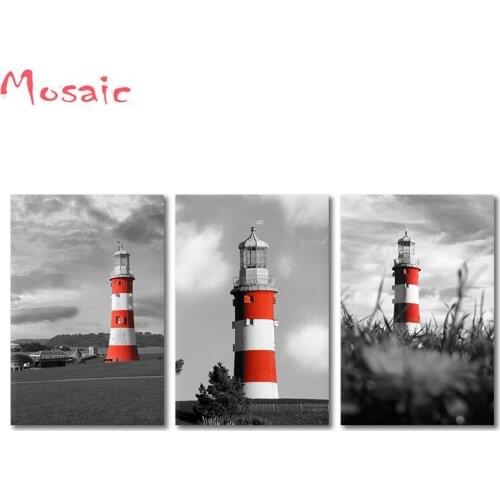 DIY diamond embroidery full square/round 3pcs/set Lighthouse,Black and White Landscape diamond painting cross stitch 3pcs/set
