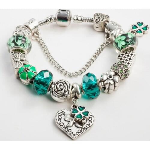 ANNAPAER High Quality New European Charms Jewelry Wholesale Fit Bracelet Green Flower Grade Rhinestone Bracelet For Women B15253