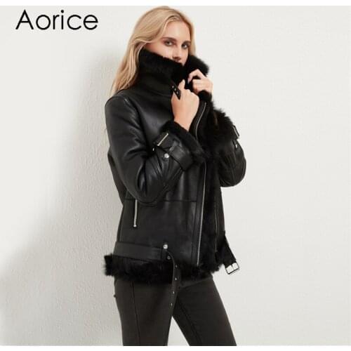 Aorice Women Genuine Sheepskin Leather With Real Sheep Fur Coat Jacket 2020 Ins Hot Lady Female Girl Winter One Fur Parka CT053