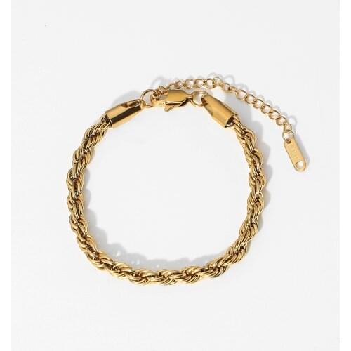 Trendy 5mm Twisted Cable Chain Bracelet Jewelry 18K Gold Stainless Steel Rope Chain Bracelet For Women Accessories