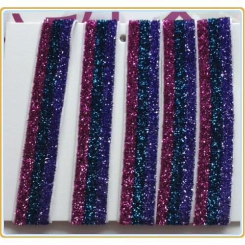 Price Negotiated) 5/8" Lavender / Turquoise / Pink Striped Elastic Glitter Velvet Ribbon