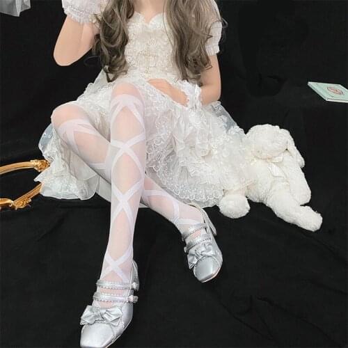 Super Fairy Japanese Young Girls Beautiful Stripes Cross Stockings Sweet Lolita Cosplay Cartoon Angel Printing Pantyhose Anime