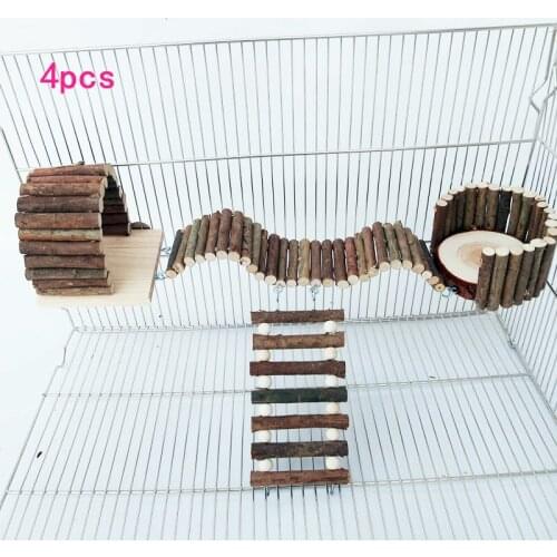 Wooden Hamster Chinchilla Toys Ladder House Springboard Small Animal Play Toys