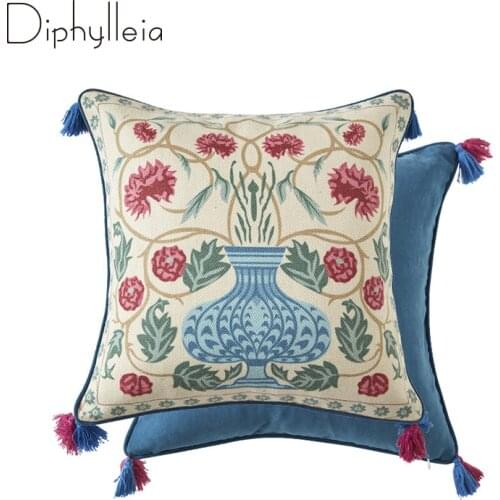 Diphylleia Cushion Cover Retro Flowers Vase Artistic Oriental Handicraft High End Luxury Pillow Case Eastern Home Decoration