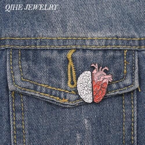 QIHE JEWELRY Heart and Brain Enamel Pin Badges Human Heart Lapel Pin Brain Brooch Anatomy Art Jewelry Medical Anatomical Gift