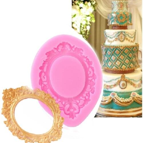 Fondant Molds Silicone Cake Mold Cake Stencils DIY Kitchen Baking Tools Retro Frame Shape Chocolate Soap Moulds