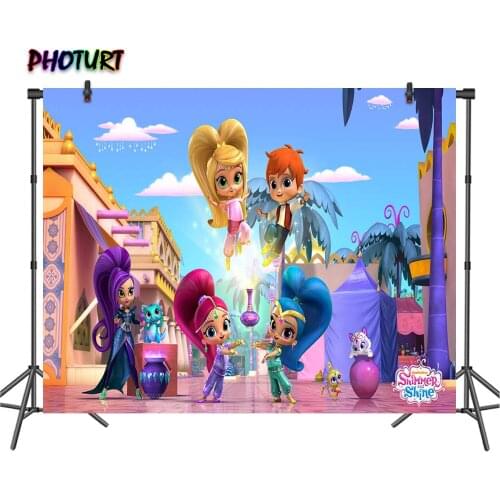 PHOTURT Shimmer and Shine Photography Backdrop Girls Baby Birthday Background Pink Blue Clouds Custom Vinyl Photo Studio Props