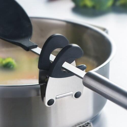 Fowecelt Cookware Holder Stainless Steel Pot Clips Kitchen Supplies Cooking Utensils Tools Spoon Stand Organizer Accessories