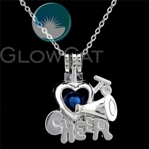 K939 Horn CHEER Heart Beads Cage Perfume Diffuser Stone Pearl Cage Locket Necklace Pendants Party Gift