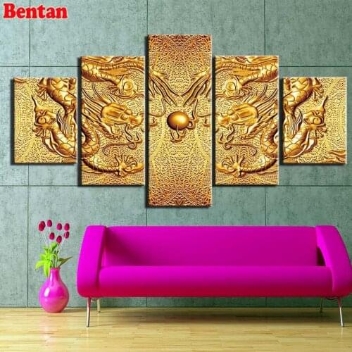 Wall painting rhinestones,diamond mosaic sets Chinese dragon 3d diy Embroidery 5 Pcs diamond painting 3d picture for living room