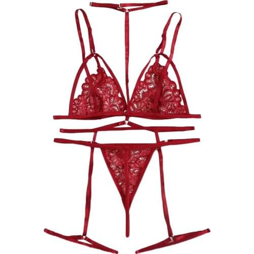 Women Lingerie Sets Sexy Lace Push Up Transparent Bra+garter+g-string Set Babydoll Underwear Women Sets Lingerie Feminina S-2XL