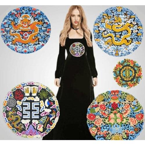 Round ethnic style embroidery cloth stickers large fashion clothes decorative applique cheongsam Chinese clothing patch