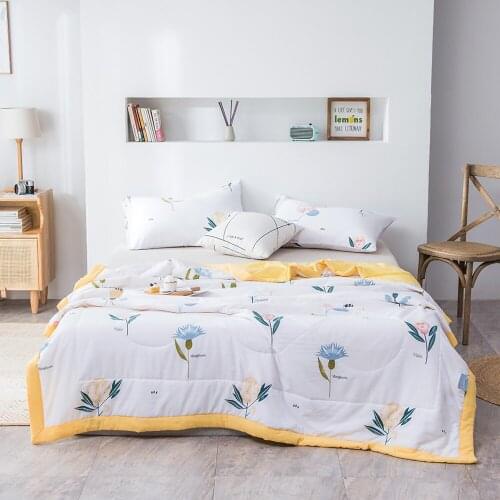 Washed Cotton Summer Quilt Flower Print Thin Comforter Blanket Quilting Single Double Bed Air-conditioning Quilt for Kids Adult
