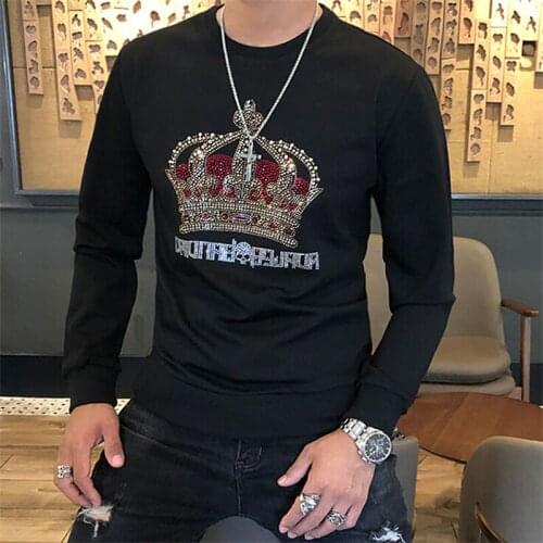 Fall And Winter 2021 New European Roman Cotton Mens Crown Diamond Round Neck Body-Building Tide Fashion Hoodies