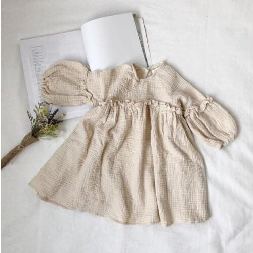 2 3 4 5 6 Year Kids Dresses for Girls Casual Beige Loose Lantern Sleeves Baby Girl Dress Child Clothes Autumn 2019 Baby Clothing