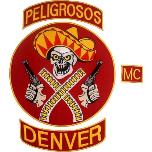 PELIGROSOS DENVER MC Patch BACKING Embroidered punk biker Patches Clothes Stickers Apparel Accessories Badge 4 PCS/LOT
