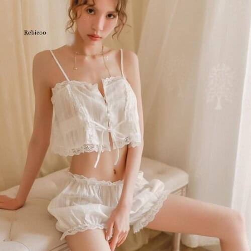 Sexy Vintage Nightwear Lace Pyjamas Women Negligee Sleepwear Sets Slash Neck Top & Shorts Pajamas Summer Dressing Gown Nighties