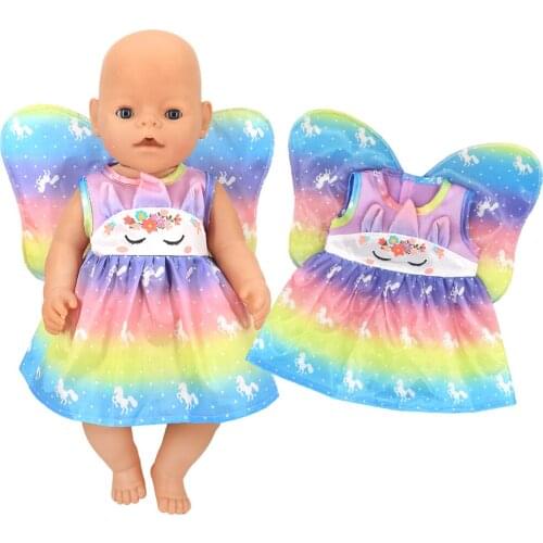Doll Clothes and Accessories Unicorn Wing Dress fit 43cm New Born Baby Zapf Dolls, 15 Inch Dolls and American 18 Inch Girl Doll