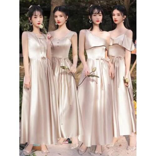 Bridesmaids Dresses Vintage Short V-Neck Jersey Spaghetti Straps Floor-Length Light Khaki A-Line Women Wedding Party Gown E651