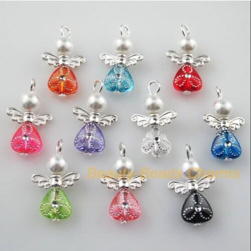 20 New Charms Mixed Heart Dancing Angel Silver Plated Wings Pendants 14x22mm