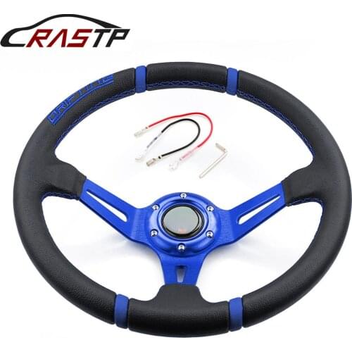 RASTP-Universal 14inch 350mm Deep Corn Drifting Steering Wheel/Leather Steering wheels with Logo RS-STW002