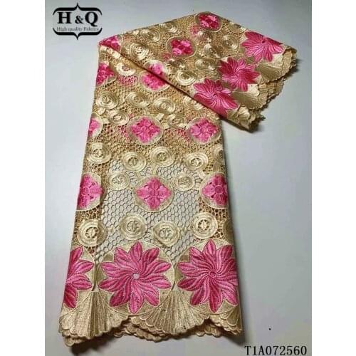 H&Q pink embroidery cord laces for nigerian party 2021 guipure lace dress fabric french african lace with stones 5 yards a piece