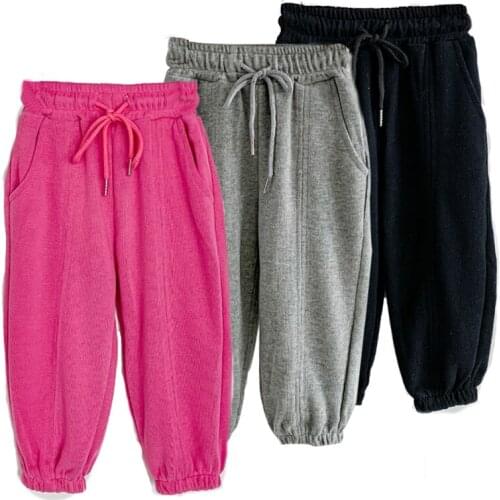 Autumn and winter new cotton pants 2-8 years old solid color boys and girls leisure sports pants jogging childrens pants