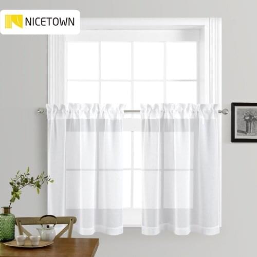 NICETOWN European and American Style Faux Linen Rod Pocket Voile Tulle Curtains Drapes for Kitchen Small Windows Living Room