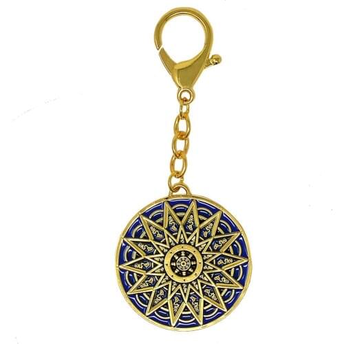 Blue 28 Hums Protection Wheel Keychain with Tibetan for Good Health & Protection W4263