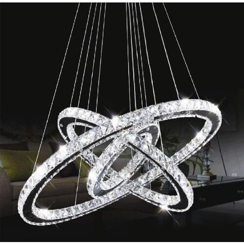 Ganeed LED Crystal Modern Chandelier Lighting Contemporary 3 Rings Adjustable Lighting for Living Room Dinner Room Bedroom