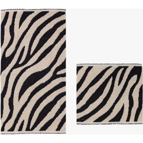 Zebra Desenli Modern Banyo Takımı 2'li Klozet Takımı Desenli Banyo Paspas Takımı Halı Takımı