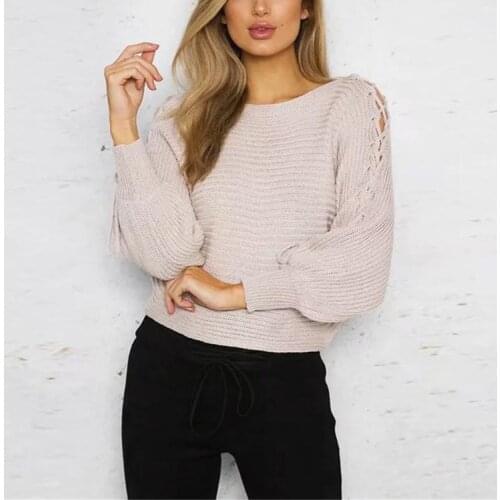 Sweater Women 2019 Solid Color Short Lace Up Round Neck Autumn And Winter Long Sleeve Female Sweater Clothes Vestidos MMY76144
