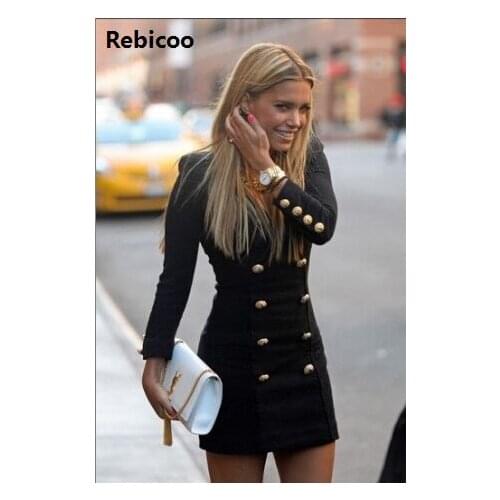 S-XL Blend Cotton women office workwear casual bodycon pencil dress lady vestidos long-sleeve double breasted button dress