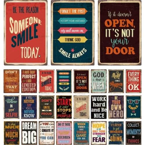 Quotes Vintage Metal Retro Stickers Tintin Plaque Tin Signs Smile Life Hope Sign Metal Painting Poster Plate Painting Wall Decor