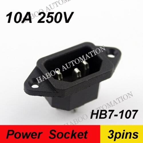 10PCS packing 10A 250V AC power socket with rubber cover 3 pin socket electrical socket power socket shipping free