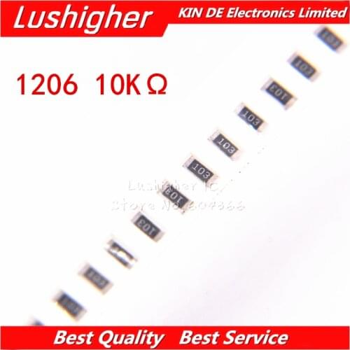 100PCS 1206 SMD Resistor 5% 10K Ohm 103 10.0Kohm